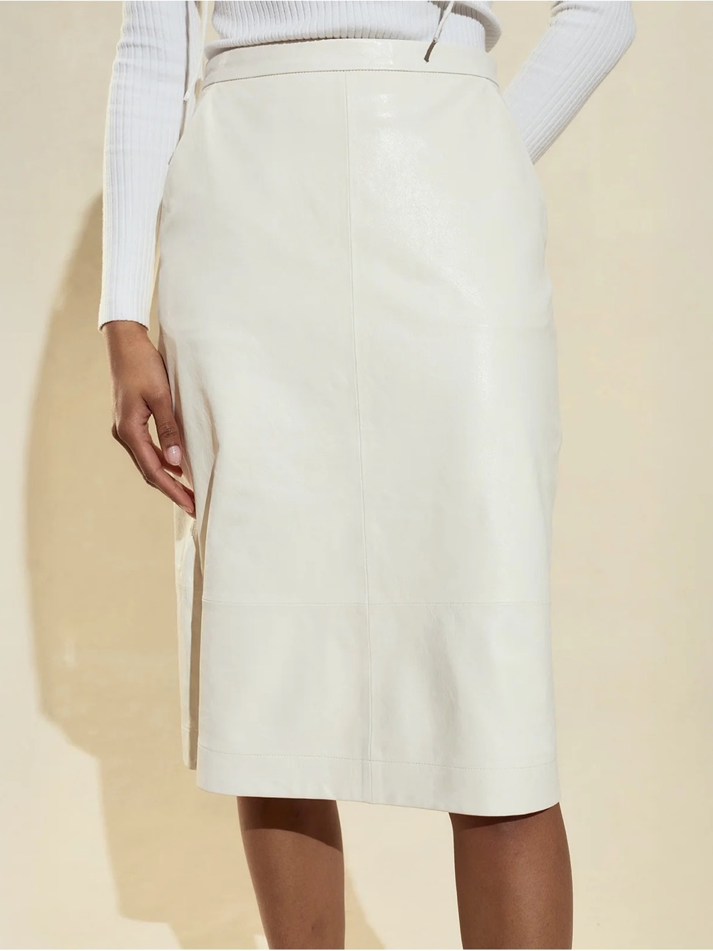 Aritzia Cream Faux Leather Pencil Skirt